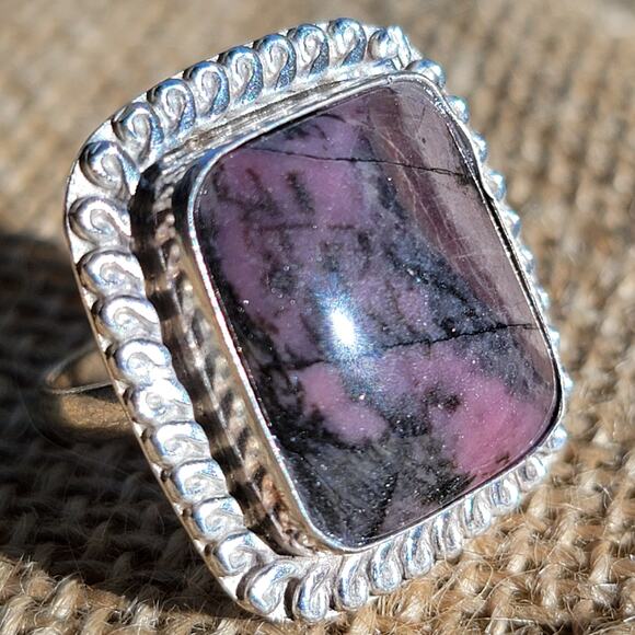 Handcrafted Sterling Silver Charoite Ring, Size 8 Natural Purple Stone - Picture 1 of 11